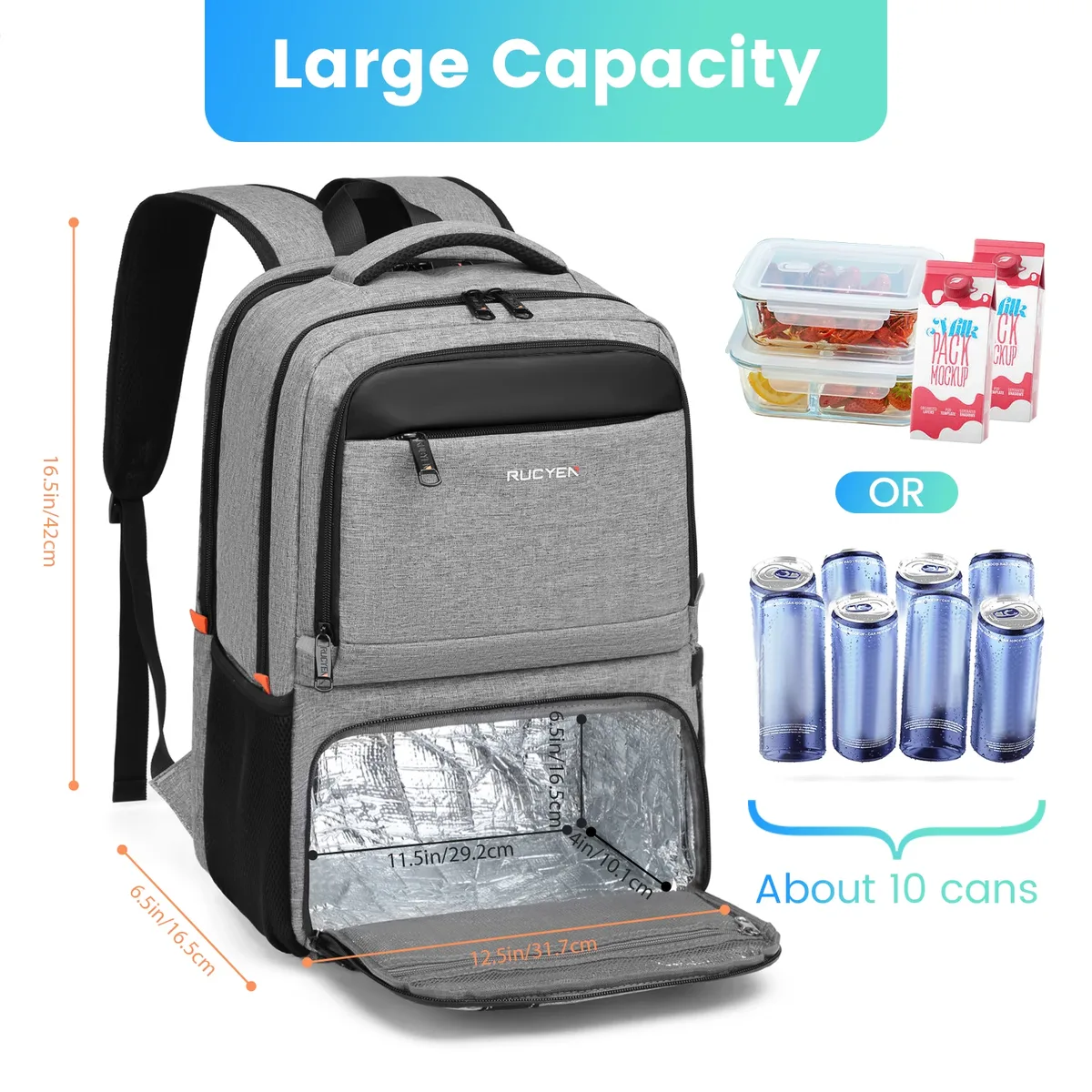 sac à dos isotherme pour le déjeuner, sac à dos pour ordinateur portable avec blocage rfid 15,6 pouces, sac à déjeuner avec port usb pour hommes et femmes