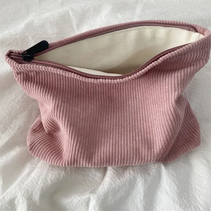 sac à cosmétiques de voyage en velours côtelé, sac de rangement de maquillage portable, sacs à main pour femmes, grande capacité, fermeture éclair, organisateur de maquillage, pochette de rangement