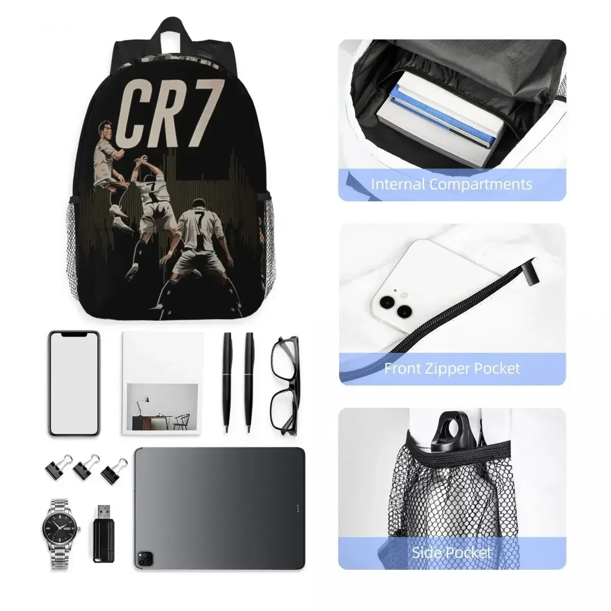 sac à dos cr7 cristiano ronaldo pour enfants, cartable pour adolescent, sacs d'école de dessin animé, sac à dos de voyage, sac initié, grande capacité