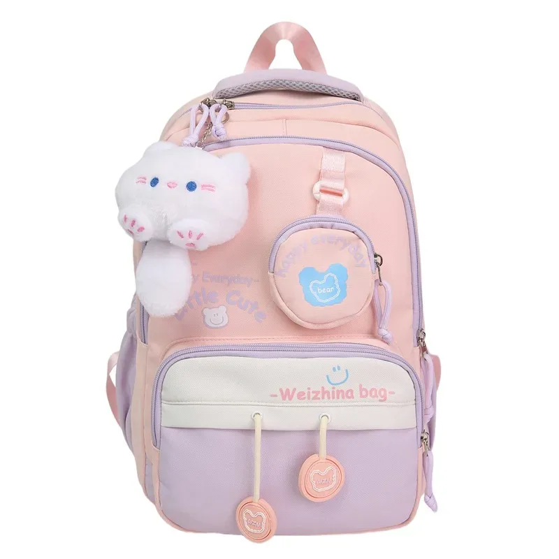 nouveau sac à dos de couleur contrastée de grande capacité pour les élèves du secondaire et du secondaire sac à bandoulière double mignon pour femmes matériau en nylon...