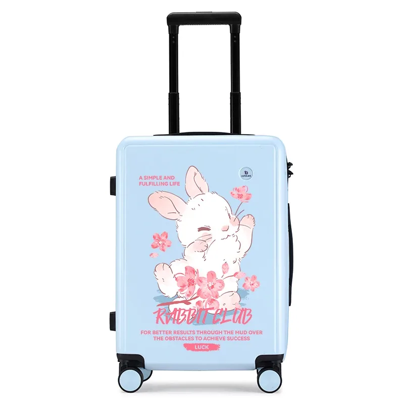 ensemble de 1 valise à roulettes mignonne motif lapin fleur de cerisier, grande capacité, bagage léger, adapté pour l'embarquement, les voyages, l'école, les sorties en plein air et les enfants
