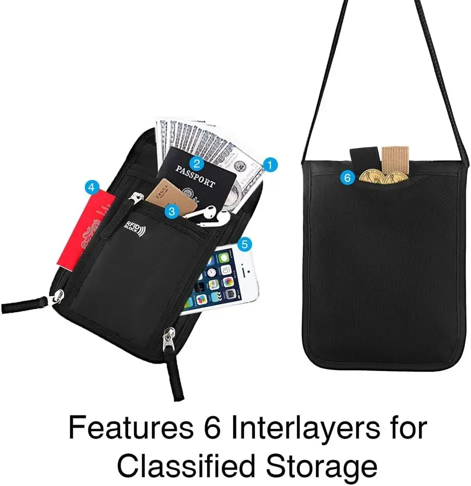 1 pochette de voyage, portefeuille de cou, étui organisateur de passeports pour la famille avec blocage rfid, portefeuille de voyage