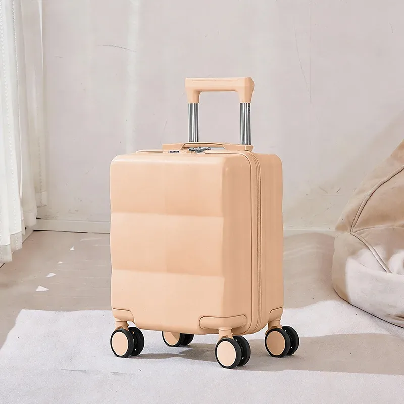petite valise de cabine de 14 pouces, légère, en matériau abs, avec roulettes pivotantes à 360°, ouverture à fermeture éclair, imperméable et résistante aux rayures