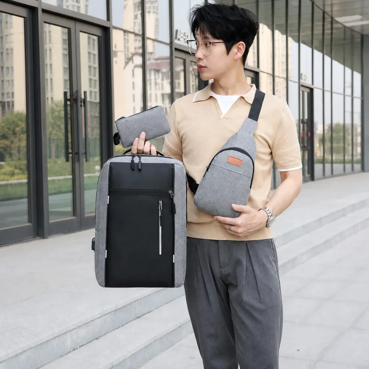 sac à dos pour ordinateur portable avec pochette de rangement résistante aux rayures, chargement usb, sac à bandoulière minimaliste pour les voyages en plein air et les trajets quotidiens