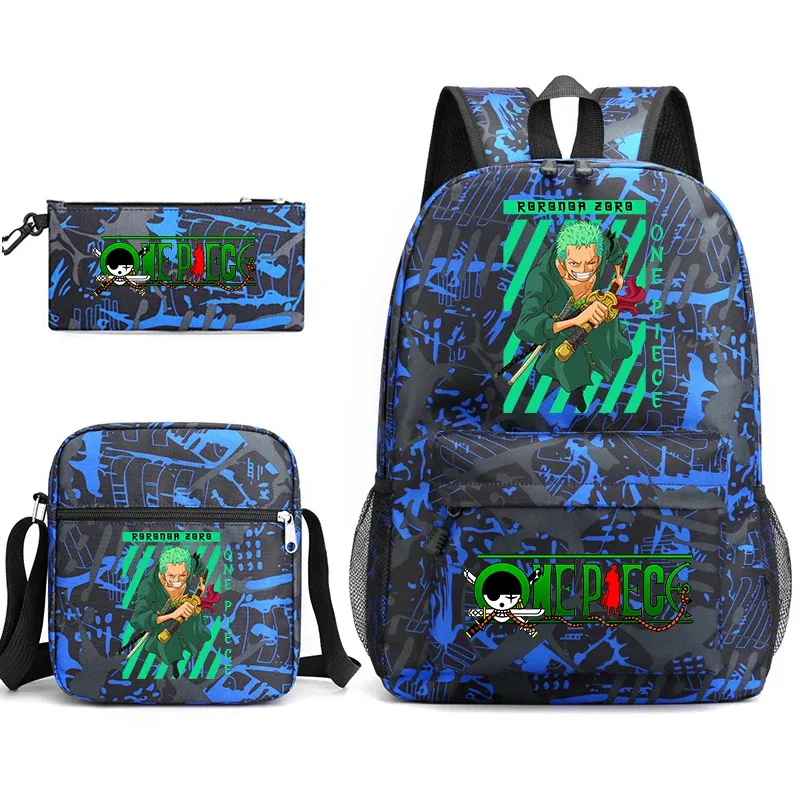 ensemble de sacs à dos pour étudiants imprimés one piece zoro, avec sac à bandoulière et trousse à crayons, pour enfants et adolescents, pour l'école, les voyages, légers
