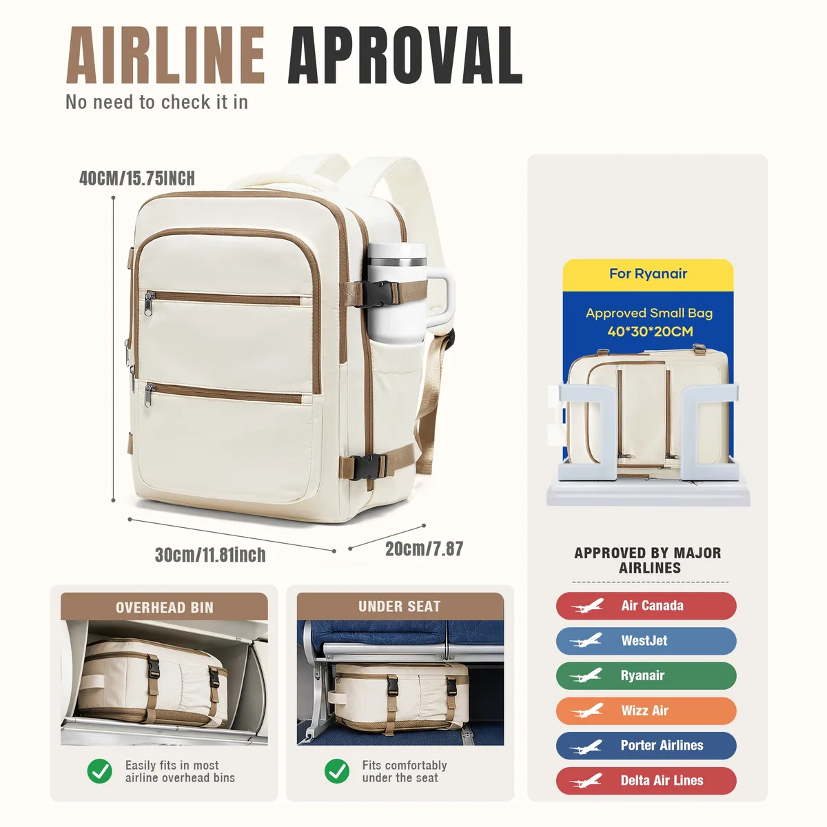 sac à dos de voyage sous vide, bagage à main pour avion, sac à dos ryanair 40x30x20 pour femme, sac de travail pour homme, sacoche pour ordinateur portable