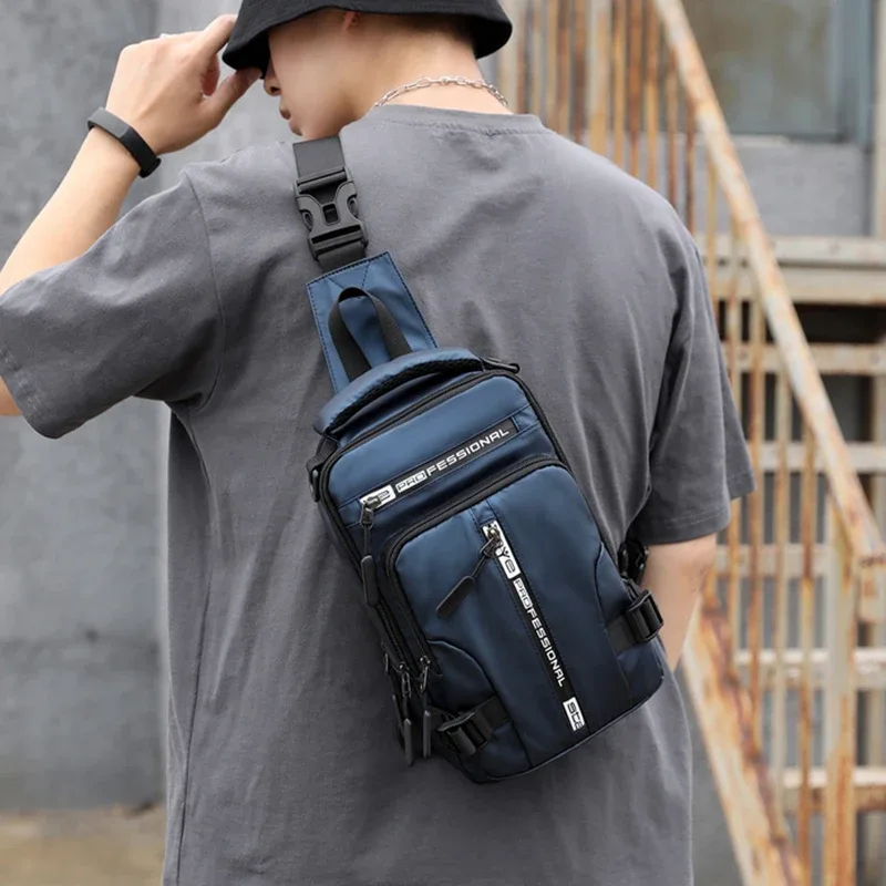 sac à dos à bandoulière pour homme, sac de poitrine initié, port de charge usb, sacs de messager polyvalents, nylon étanche, voyage