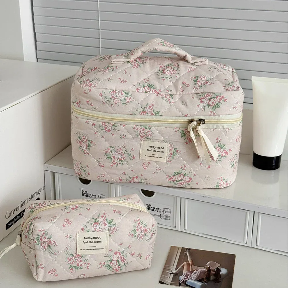 sac à cosmétiques vintage rose pour femmes, organisateur de voyage de mode, sac matelassé de maquillage, pochette de rangement de maquillage pour dames, sac à main à fermeture éclair