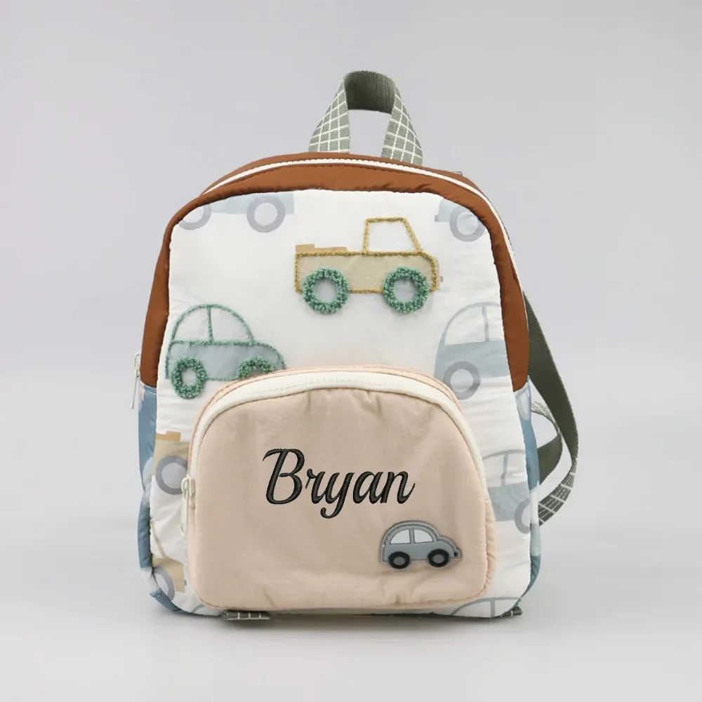 Sac à dos brodé avec nom personnalisé pour enfants, sac à langer, sac de marche, voiture, garçons, filles