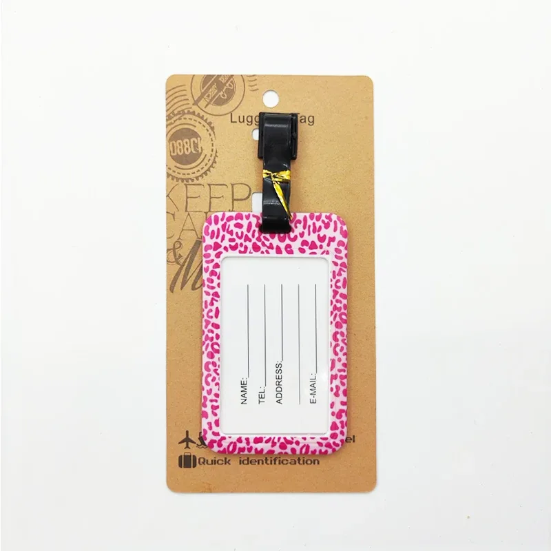 étiquette de bagage imprimé léopard pour hommes et femmes, étiquette de bagage de voyage, porte-adresse d'identification de valise, bagages d'embarquement portables