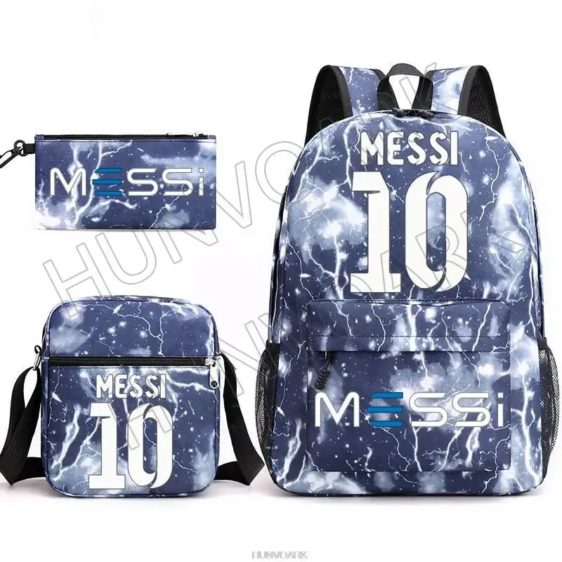 sac à dos super stars messi pour enfants, football, école, voyage, ordinateur portable, adolescents, étudiants, femmes, hommes, 3 pièces