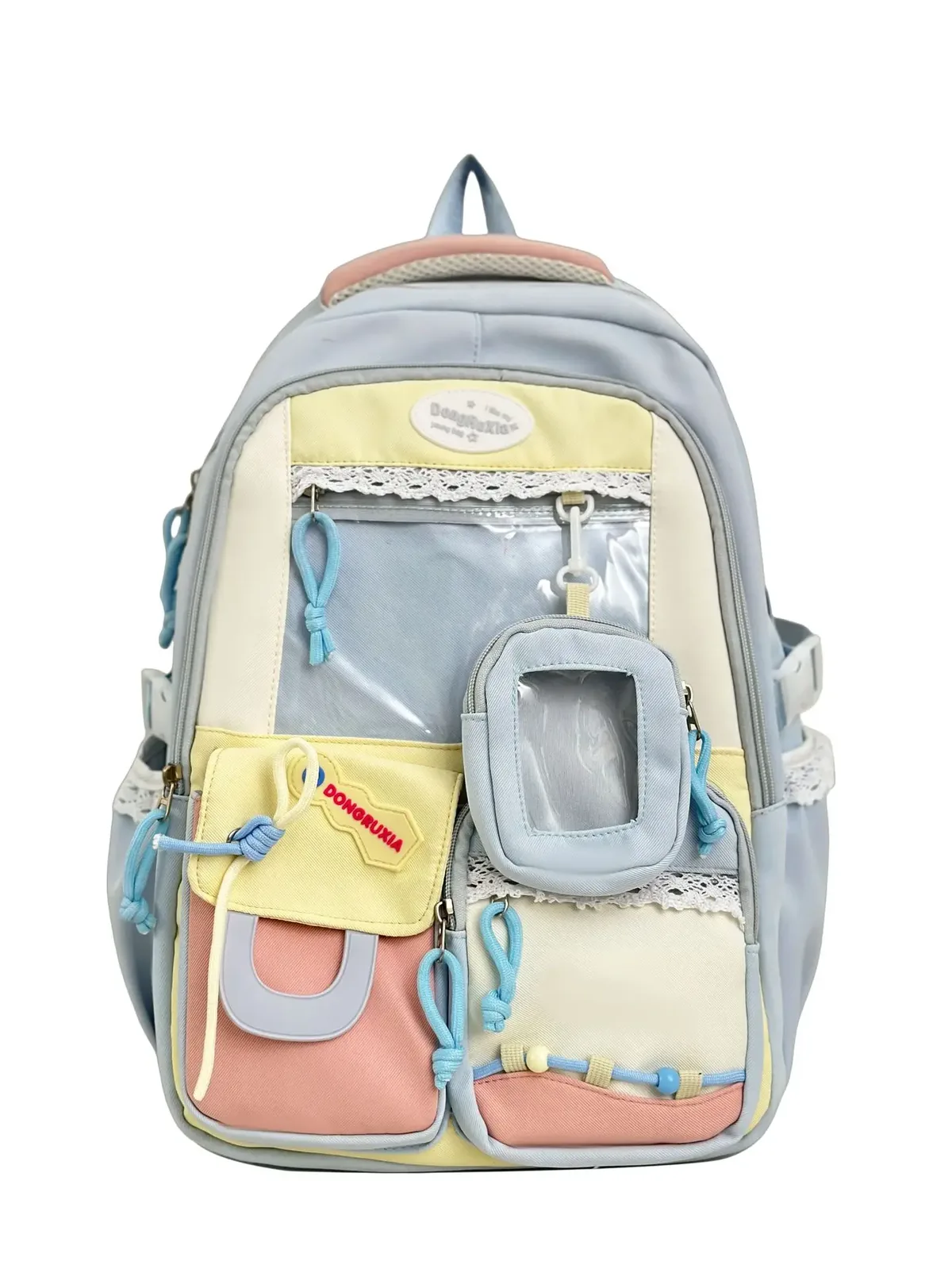 sac à dos transparent style scolaire mignon, grande capacité, décontracté, à double bandoulière pour les élèves du collège et du lycée
