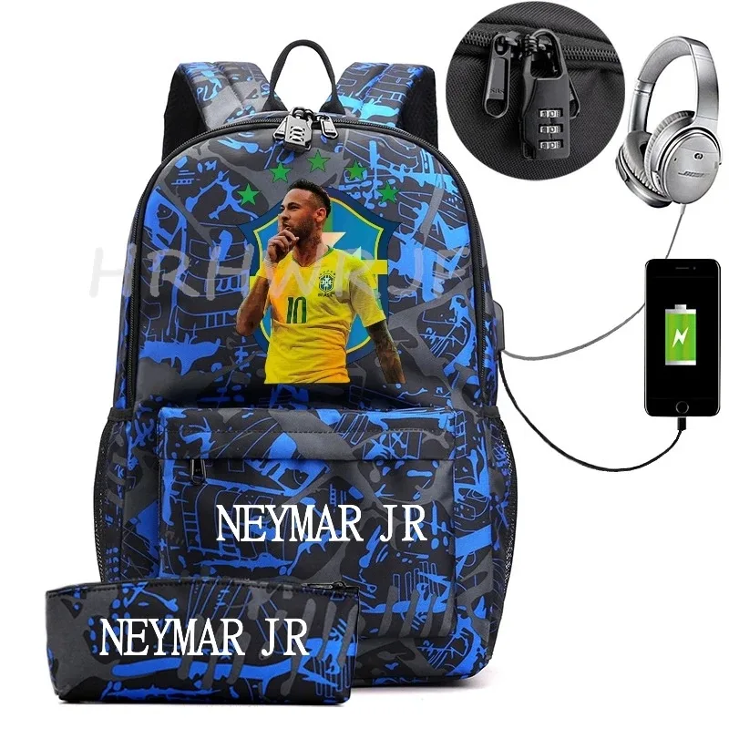 sac à dos neymar imprimé usb pour adolescents, sac à bandoulière pour ordinateur portable, sac à dos à la mode pour filles et garçons, sacs à dos pour lycée, mochilas de voyage