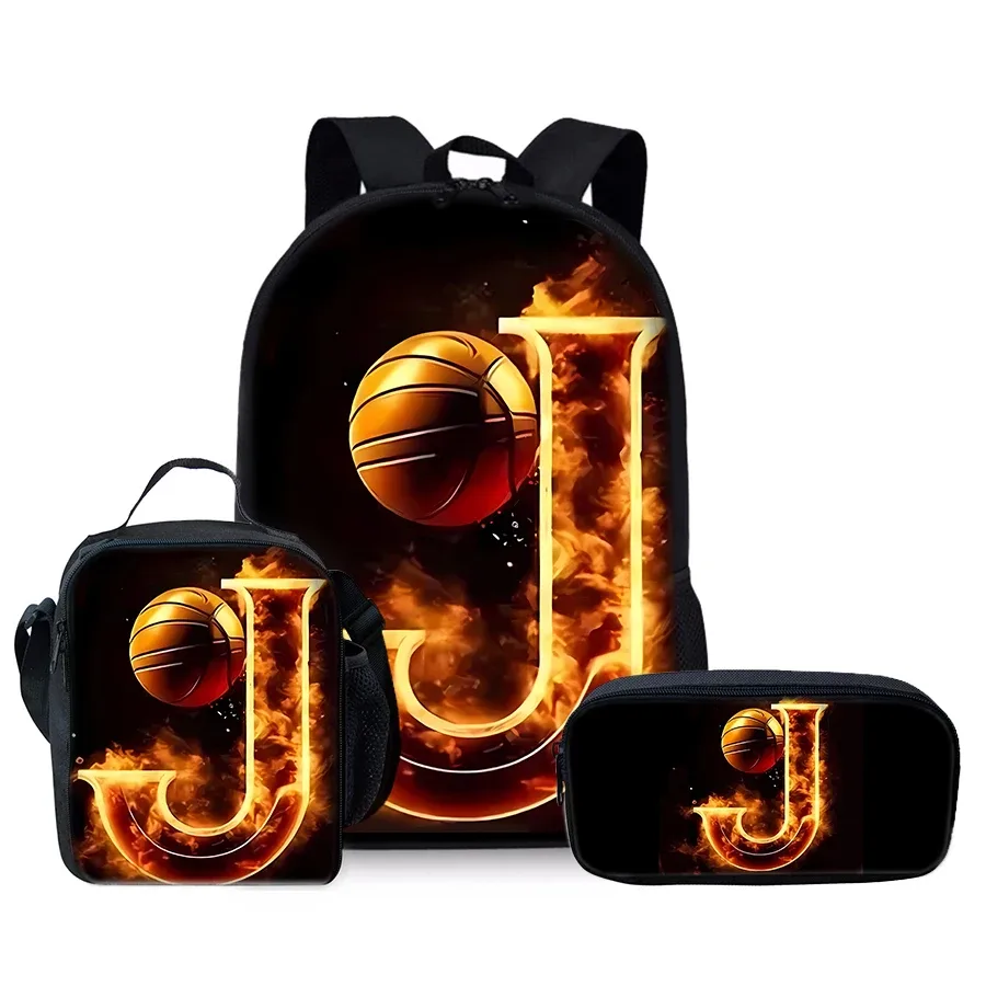 sac à dos de basket-ball numéro j, ensemble de trois pièces, pour garçons et filles, meilleurs cadeaux, sac à dos scolaire dessin animé 2d pour enfants