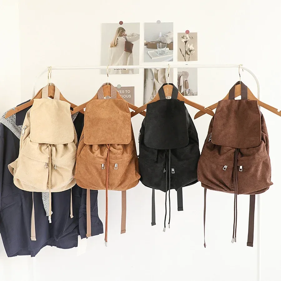 sac à dos en daim pour femme, sac à bandoulière décontracté pour trajets quotidiens, sac à cordon pour femme, mochilas, rucksack, sac d'école
