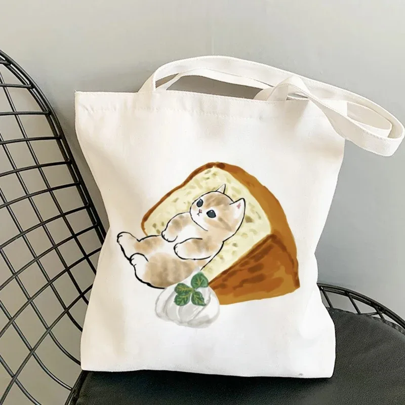 sac kawaii sac blanc sacs porté épaule sacs à provisions sacs à bandoulière en toile pour filles, sac de shopping à la mode, kawaii chats animaux mignons, sac de shopping, fourre-tout décontracté