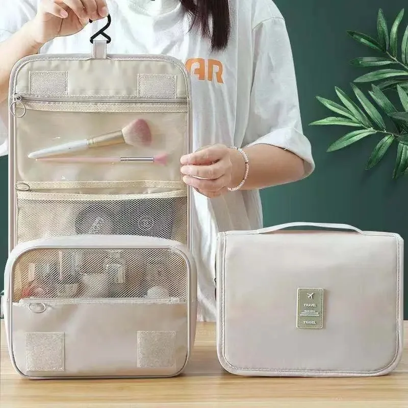 sac de maquillage suspendu multifonctionnel de voyage, avec sac lavable suspendu, sac de rangement portatif de séparation sèche et humide de grande capacité