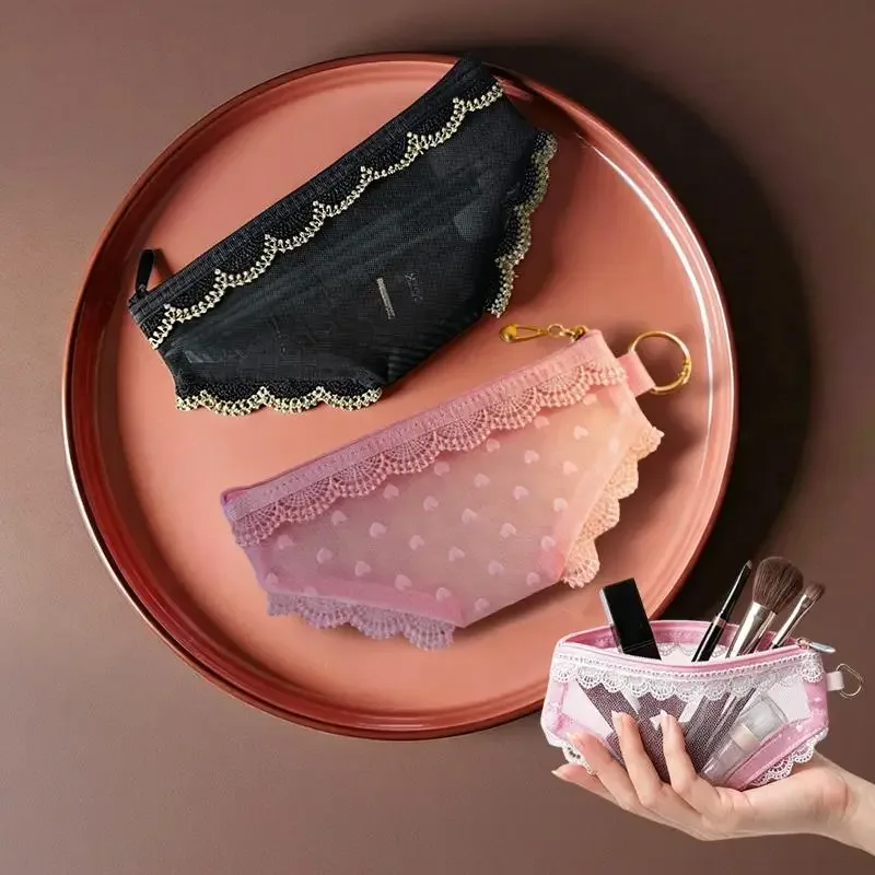 Pochette de rangement en maille tendance pour cosmétiques, maquillage, bijoux, écouteurs et clés, décorative avec fermeture éclair