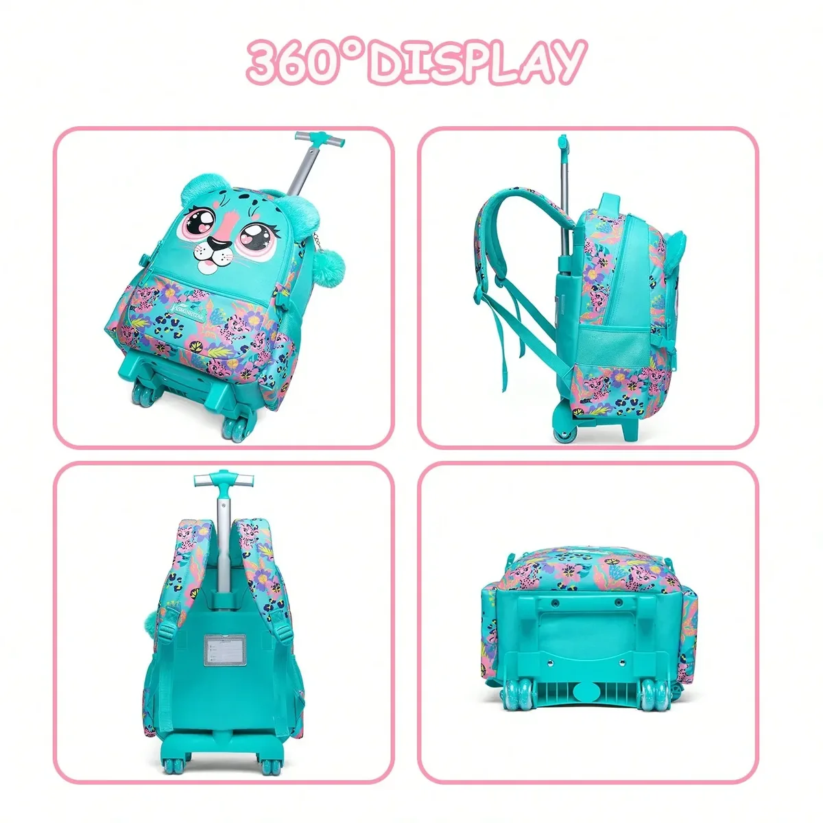 sac à dos roulant 3 pièces pour filles, avec roulettes pour élèves du primaire, sac à bagages à main 3 en 1, valise de voyage pour enfants