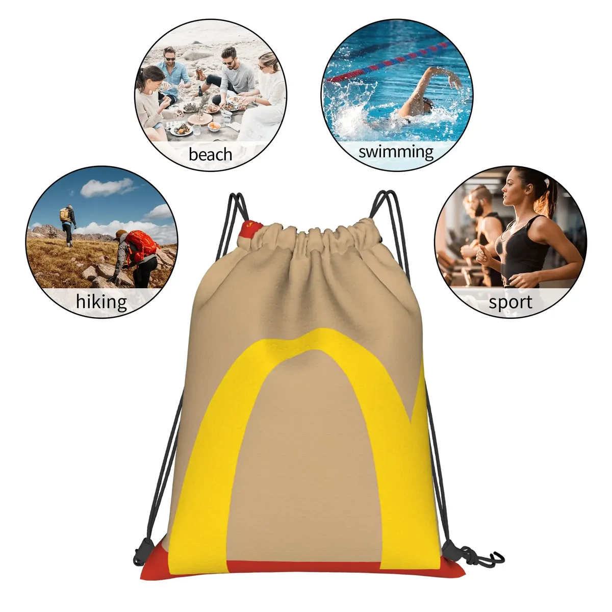 sac à cordon en papier kraft imprimé, sacs à dos de voyage pour femmes, sacs à cordon pliables décontractés