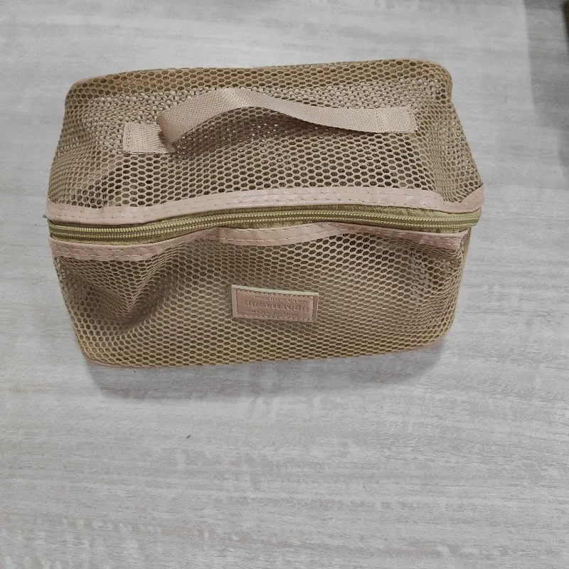 sac de maquillage à main en maille de grande capacité, fermeture éclair, multicouche, maille transparente, sac à cosmétiques, étui de rangement carré