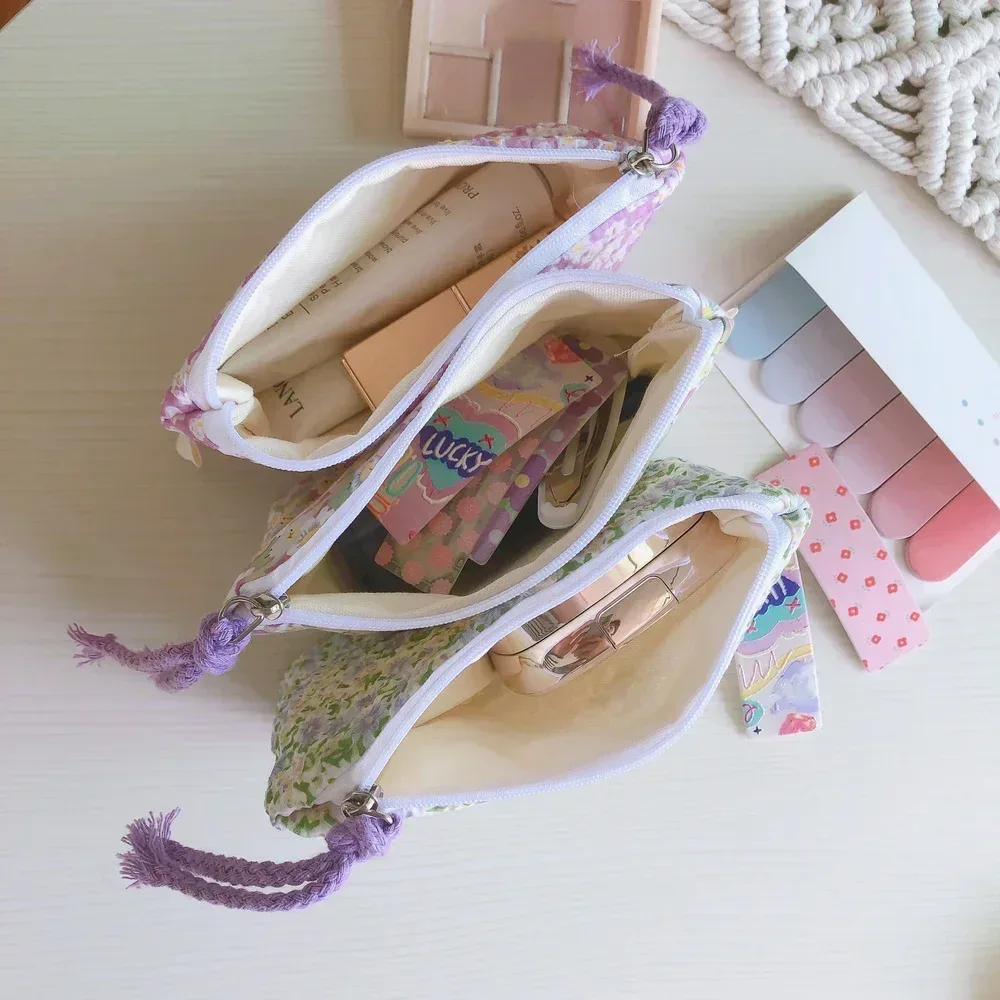 petit sac de maquillage cosmétique, mini sacs de rangement floraux en coton pour femmes, étui de maquillage pour rouge à lèvres, petit porte-monnaie pour enfants, pochette pour pièces de monnaie