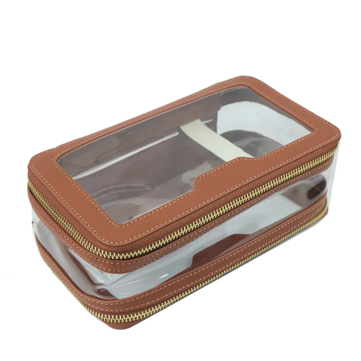 sac à cosmétiques de voyage en cuir saffiano personnalisé, trousse de toilette étanche à la mode, nouveau sac de rangement de maquillage, sac à cosmétiques en tpu transparent