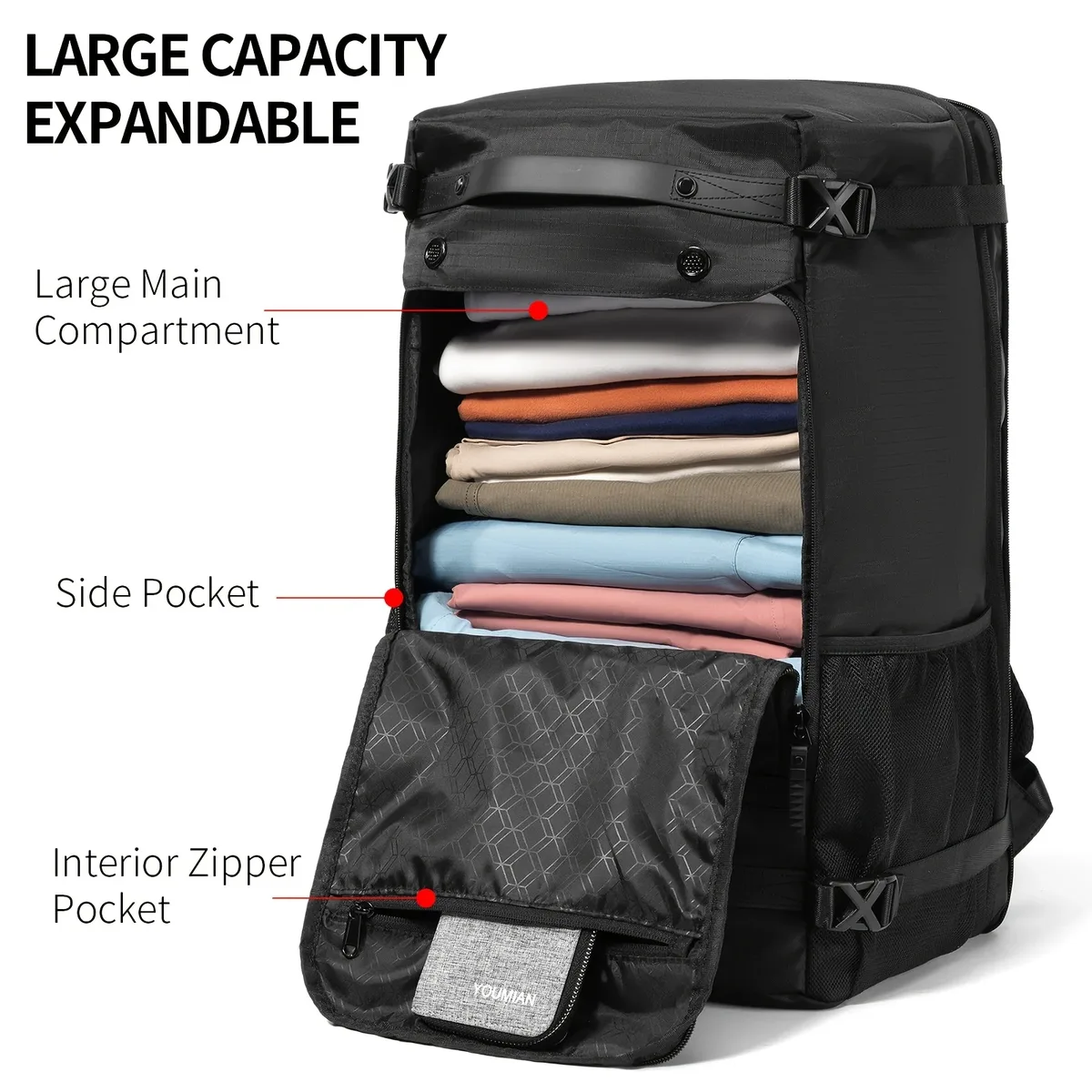 sac à dos de voyage pour hommes et femmes, grand sac à dos de cabine, sac pour effets personnels, approuvé par les compagnies aériennes, sac à dos pour ordinateur portable 17 pouces, sac d'affaires