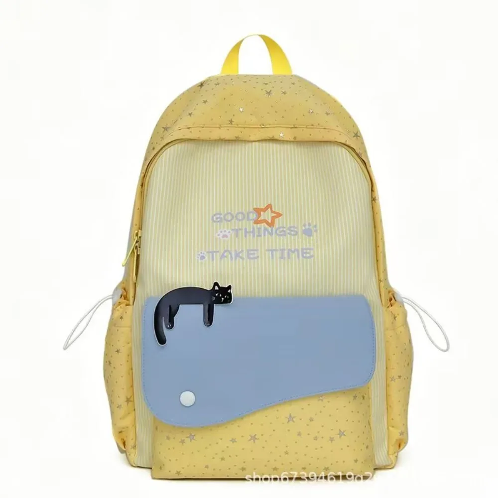 sac à dos tendance motif chat et étoiles, multicolore, en nylon imprimé, léger, mignon, idéal pour les étudiants, cadeau