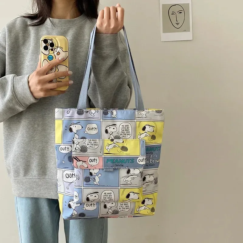 sac à main en toile à motif snoopy, style tendance, couleur pastel assortie, sac à bandoulière grande capacité, sac à main décontracté pour femmes