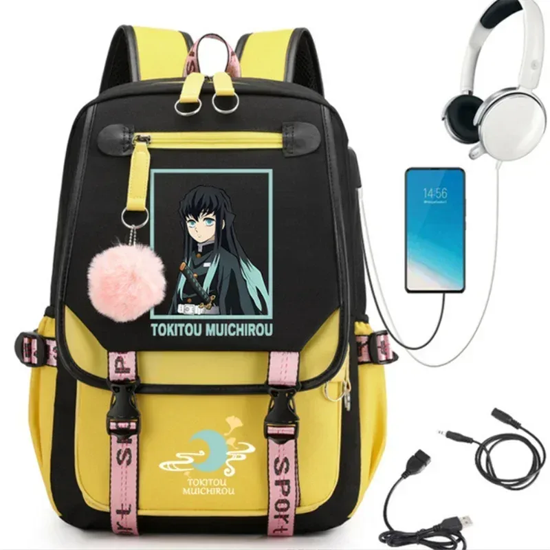 anime démon slayer tokitou muichirou sac à dos adolescents cartable usb pochette d'ordinateur hommes femmes sac à dos voyage sac à bandoulière