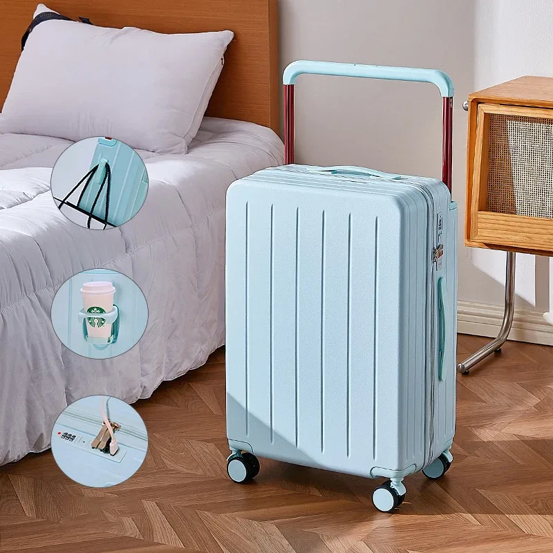 valise de voyage à roulettes avec poignée large de 20, 24 et 26 pouces, fermeture éclair pc, avec porte-gobelet, bagage cabine