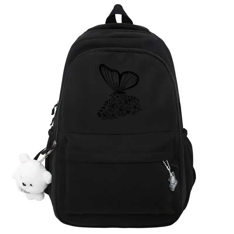 chat noir rose sac à dos étudiant lettre livre sac fille ordinateur portable sac d'école adolescent sac de voyage sac à dos unisexe collège ordinateur sac