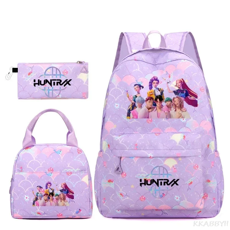 nouveau sac à dos kpop demon hunters huntr/x, 3 pièces, léger, respirant, grande capacité, pour l'école, les voyages, pour femmes, mochilas