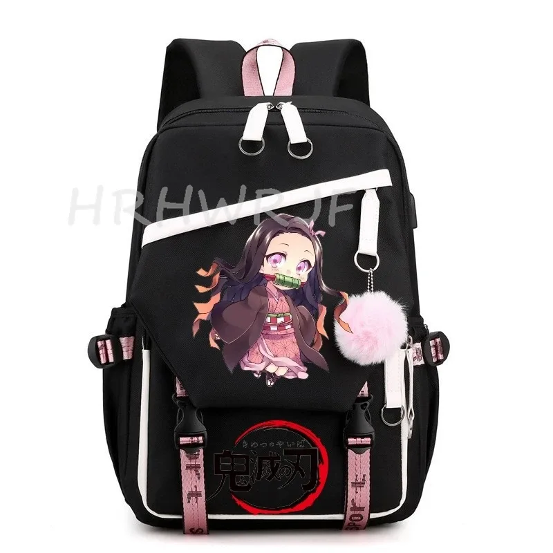 sacs à dos demon slayer nezuko kamado, grande capacité, pour voyage, décontractés, pour garçons, adolescents, patchwork, pour ordinateur portable, sacs d'école légers, mochilas