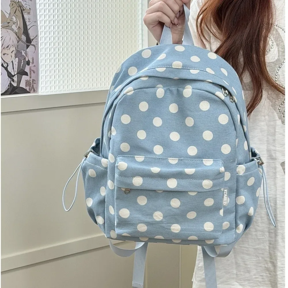 sac à dos scolaire à motif à pois tendance, grande capacité, sac de voyage décontracté, léger et minimaliste pour femmes