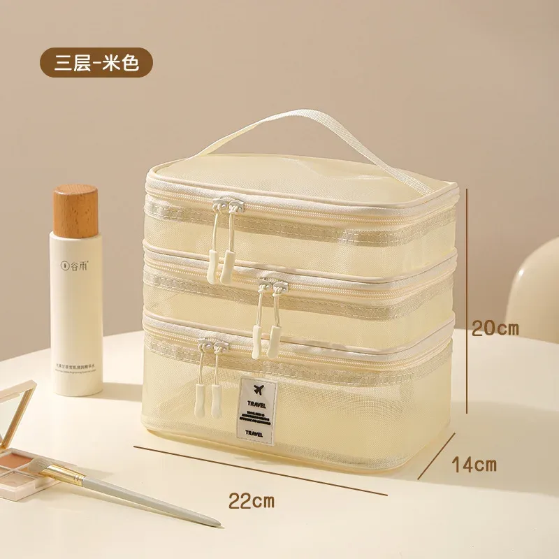 nouvelle trousse de maquillage multifonctionnelle de voyage, sac de rangement portable pour cosmétiques, grande capacité, sac de toilette en maille transparente, trousse de maquillage