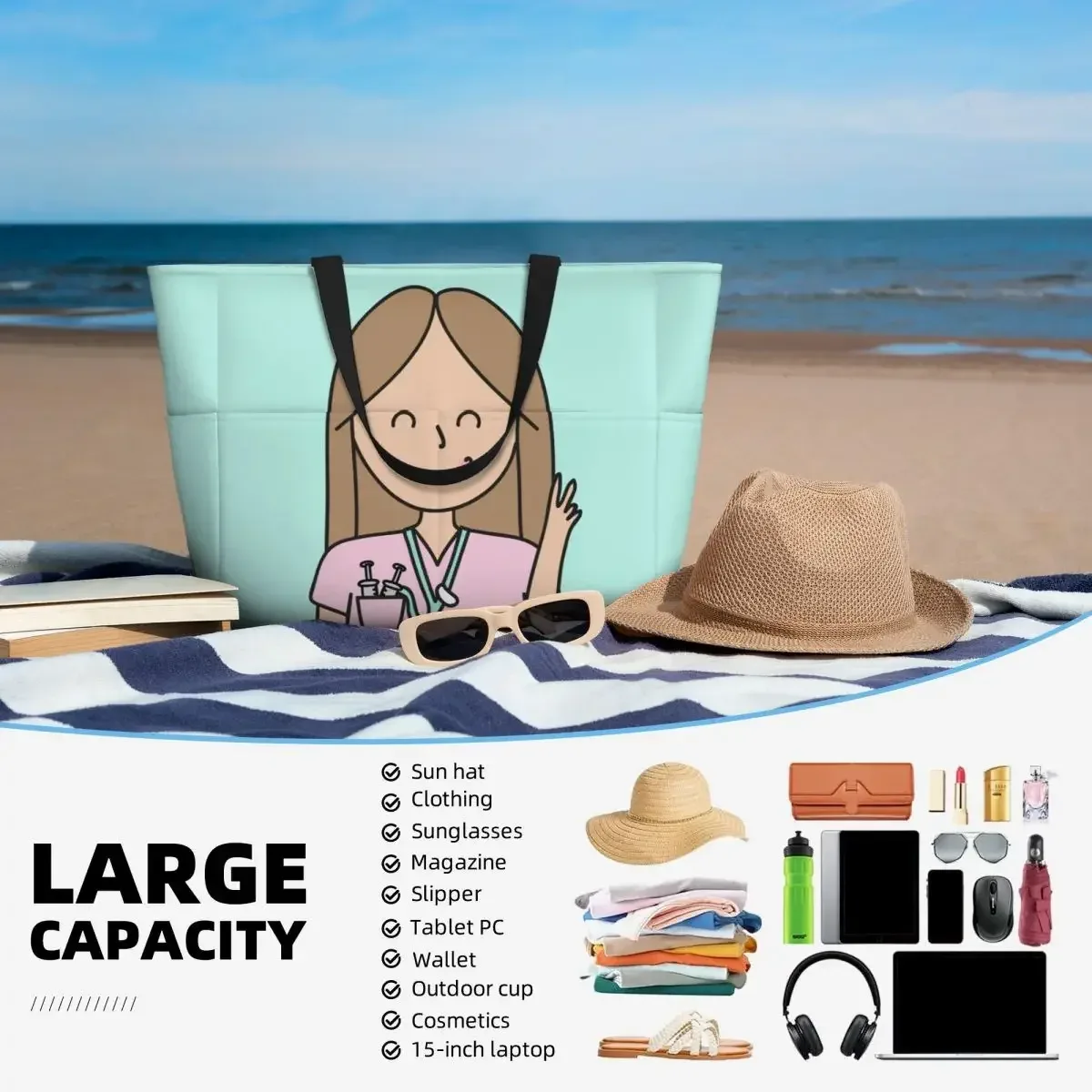 sac fourre-tout de voyage médical personnalisé enfermera en apuros pour femmes, sacs d'épicerie à bandoulière de grande capacité