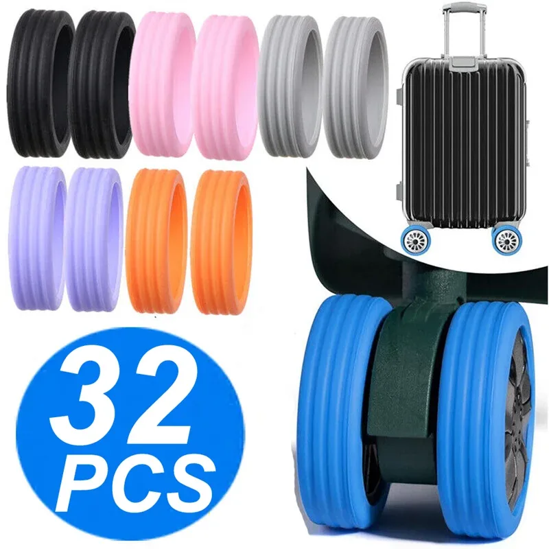 protecteur de roue en silicone, 32/4 pièces, compartiment à bagages, housse de protection de roue, boîtier de chariot, manchon à roulettes silencieux, accessoires de valise