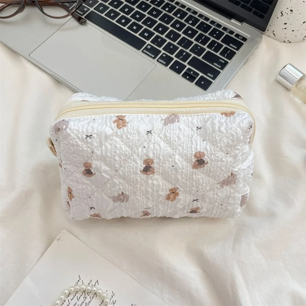 sacs à cosmétiques à brosse carrée de dessin animé mignon, sac de maquillage à fleurs roses pour femmes, organisateur de voyage, pochette à cosmétiques, trousse à crayons pour filles