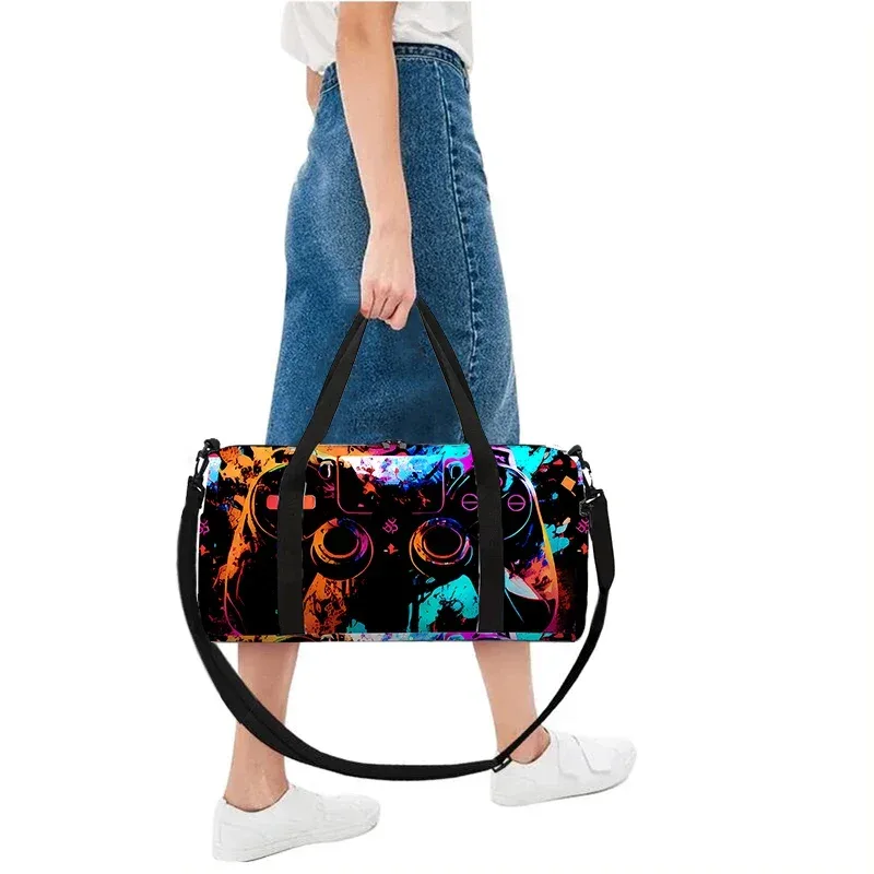 sac de voyage grande capacité pour enfants, motif manette de jeu néon, idéal pour garçons et filles, cadeau parfait, sac de voyage 2d dessin animé, sac à main pour enfants