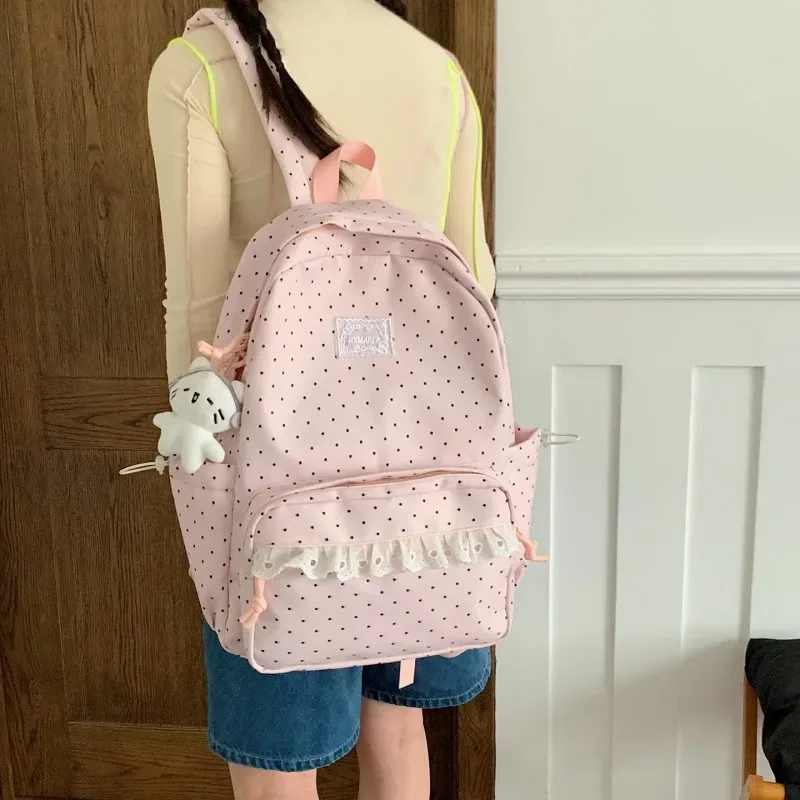 sacs à dos à pois pour filles, grande capacité, sacs à livres décontractés, sac à dos léger de style preppy, sac à dos de voyage en plein air