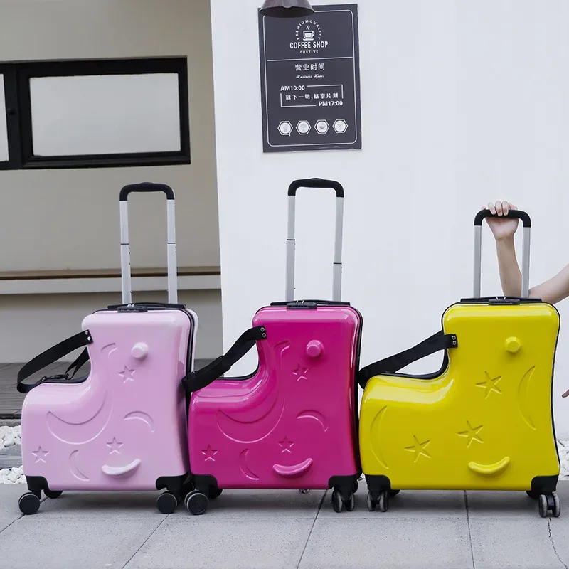 Nouvelle valise pour enfants cheval en bois assis pour monter sur les bagages avec 360 ° Petite valise de voyage à roue pivotante de 20/24 pouces embarquée