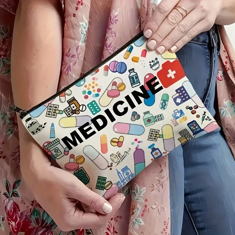 sac de voyage cosmétique sur le thème des médicaments-organisateur de maquillage pliable à fermeture éclair, cadeau pour les professionnels de santé, sac à cosmétiques