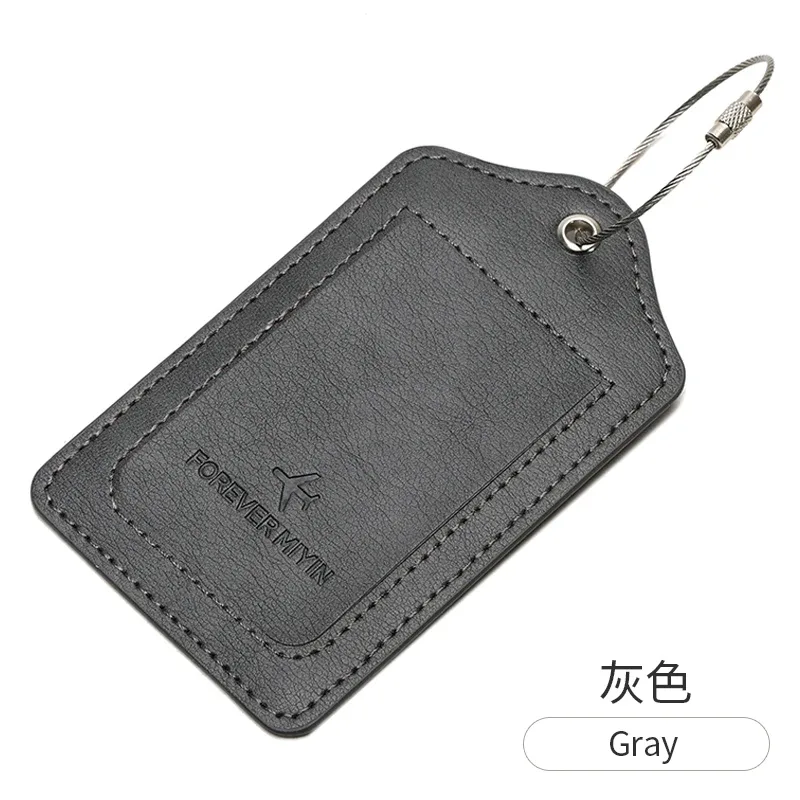 étiquette de bagage en cuir pu avec boucle de câble anti-perte et couvercle de protection de la vie privée intégré, adaptée aux bagages et sacs de voyage.