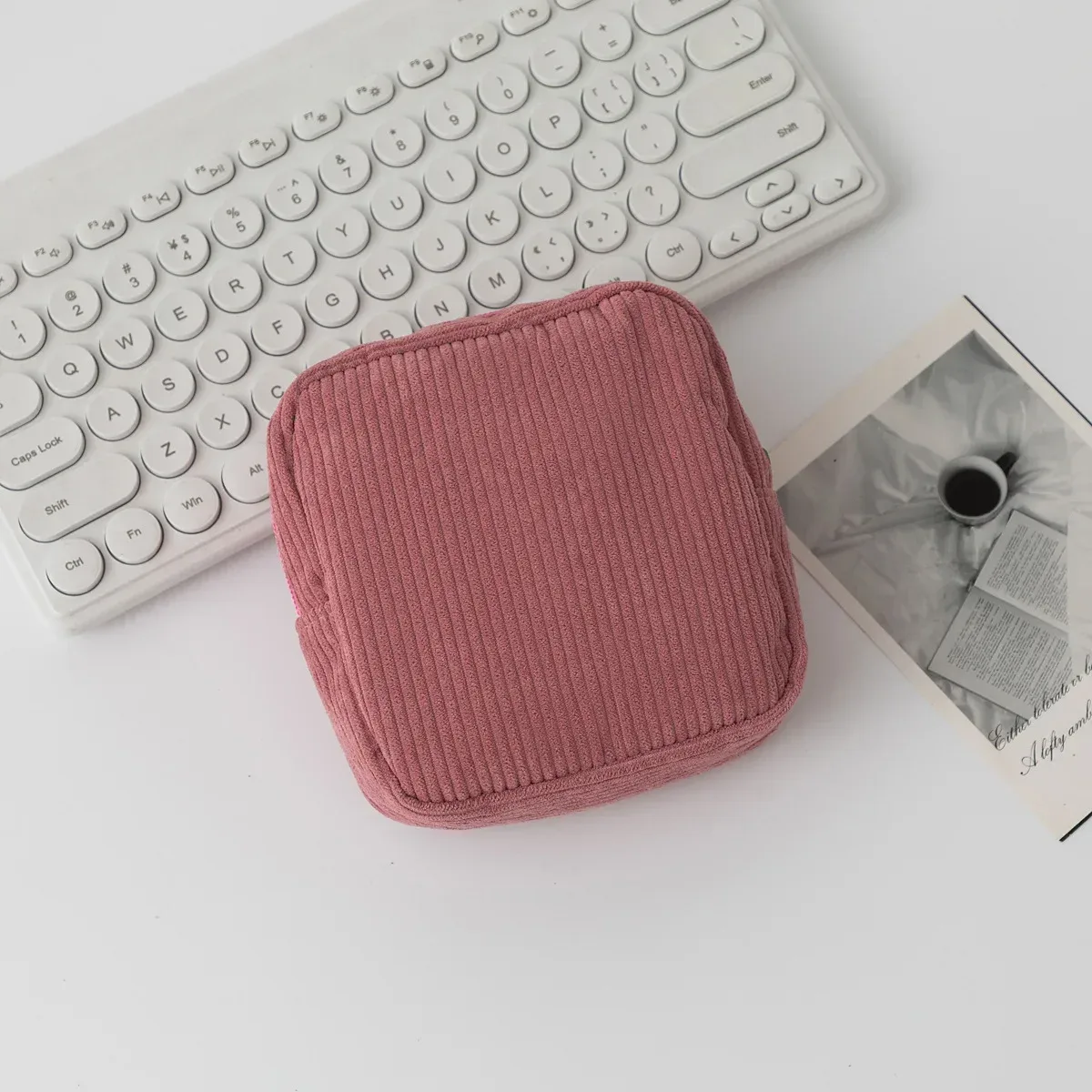 sac à cosmétiques en velours côtelé pour femmes, organisateur de maquillage coréen de couleur unie, pochette de toilette de voyage, trousse de beauté
