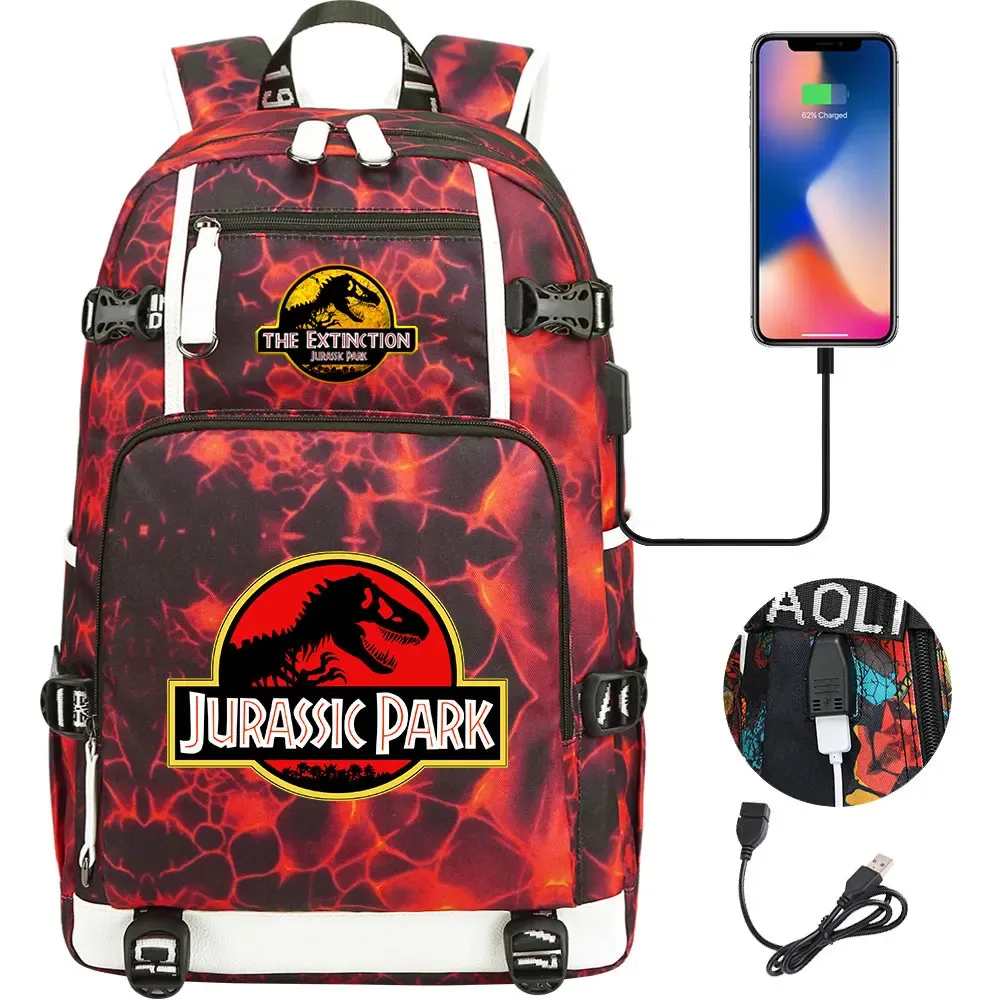 jurassic park world dinosaure sac à dos usb grande capacité étudiant mochila femmes hommes ordinateur portable garçon fille enfants retour à l'école livre sacs
