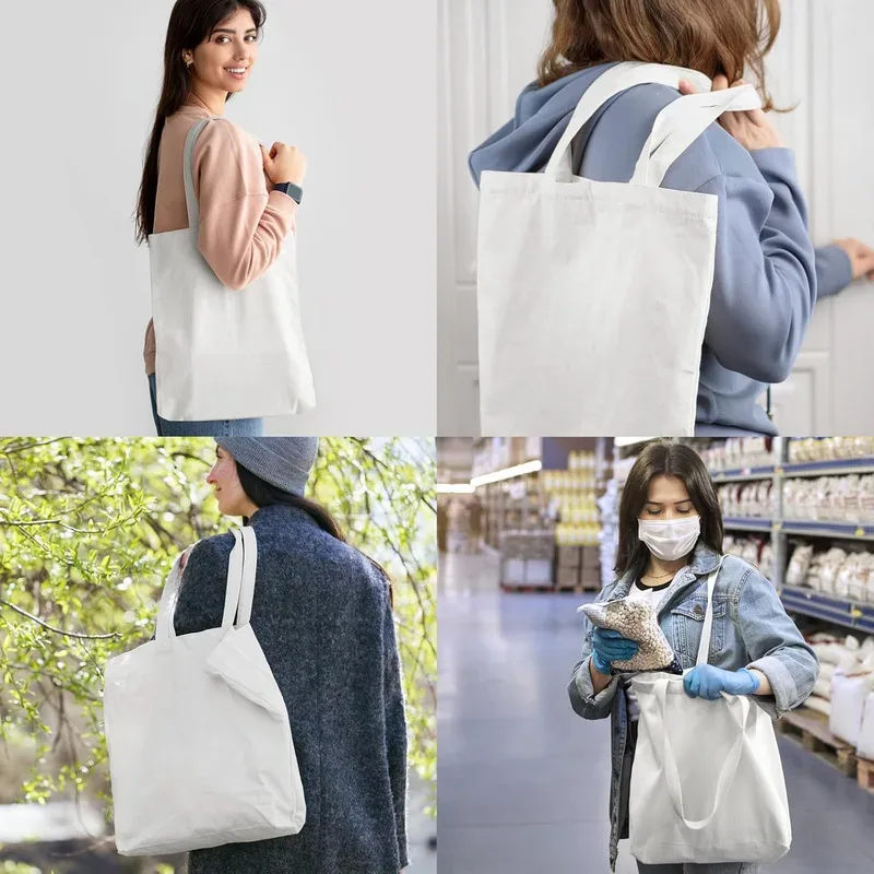 sacs fourre-tout en toile, 5 paquets, vente en gros, robustes, réutilisables, pour épicerie, 12.2x14.2 pouces, sacs en coton vierges en vrac pour le shopping, artisanat de décoration