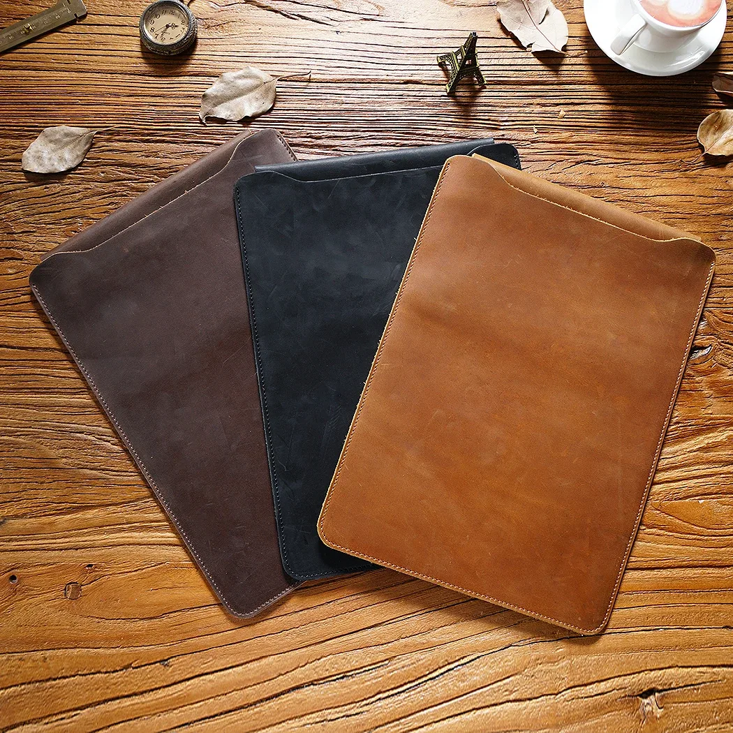 housse de protection matelassée en cuir de vache pour ordinateur portable, étui personnalisé pour macbook pro 