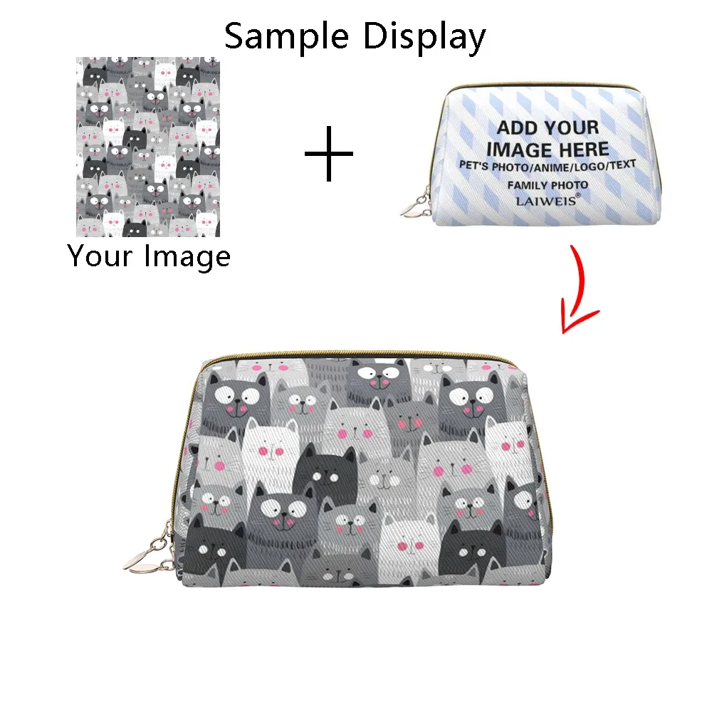 sac de rangement cosmétique en cuir avec nom personnalisé, logo personnalisé, sac de maquillage classique, escales simples, sac de lavage à fermeture éclair avancée
